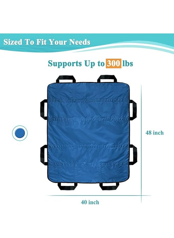 وسادة سرير للنقل بمقابض لتحريك ورفع ونقل المرضى بتصميم انزلاقي قابل للغسيل واعادة الاستخدام للذين يعانون من سلس البول والسمنة وكبار السن 48 × 40 بوصة بوليستر أزرق - Image 2